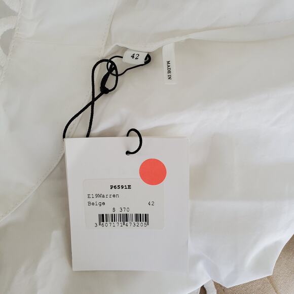 Sandro Paris Warren Beige Scalloped Button Front Romper M NEW Pockets Wide Leg - Picture 10 of 12